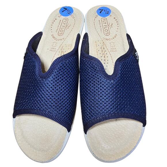 Fly Flot Italian Navy Wedge Slide Sandals Anatomic Mesh Womens 7.5 EU 38 - Picture 3 of 8